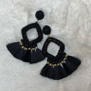 Black and gold beaded tassel earrings